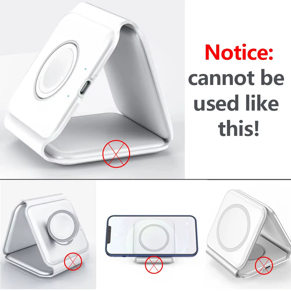 3In1 Foldable Wireless Charger Fast Charging Station for Iphone 15 14 13Holder Magnetic Charger Stand Dock for Apple Watch S8/7