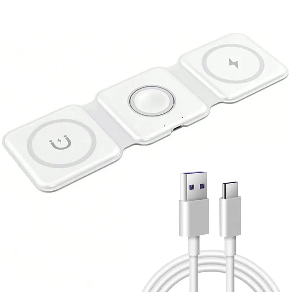 3In1 Foldable Wireless Charger Fast Charging Station for Iphone 15 14 13Holder Magnetic Charger Stand Dock for Apple Watch S8/7