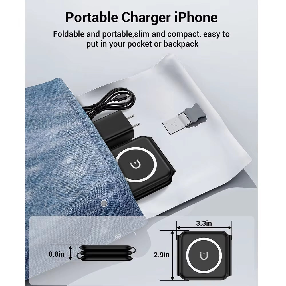 3In1 Foldable Wireless Charger Fast Charging Station for Iphone 15 14 13Holder Magnetic Charger Stand Dock for Apple Watch S8/7