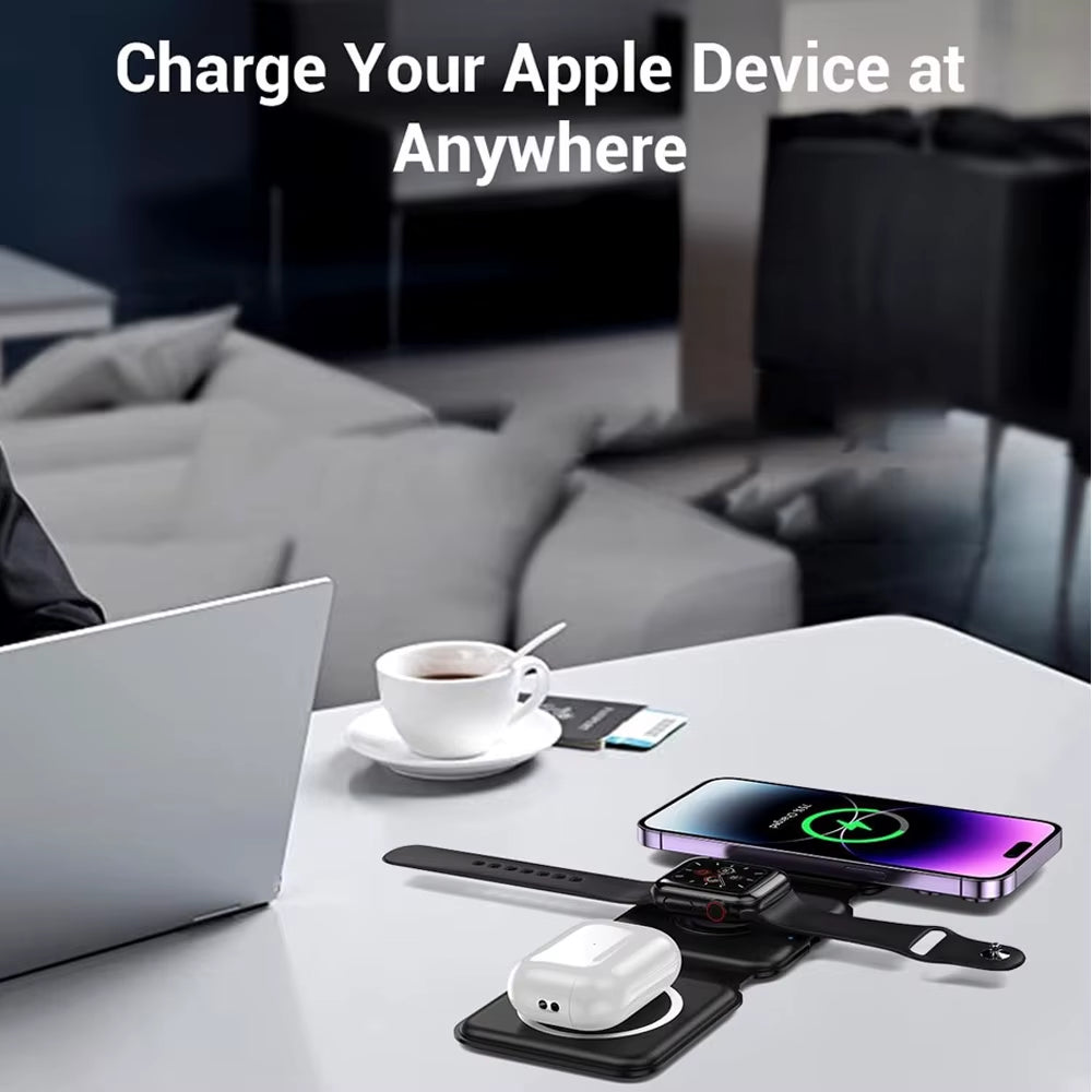 3In1 Foldable Wireless Charger Fast Charging Station for Iphone 15 14 13Holder Magnetic Charger Stand Dock for Apple Watch S8/7
